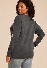 Plus Size Embroidered Floral Crew Neck Sweater, C1942, small