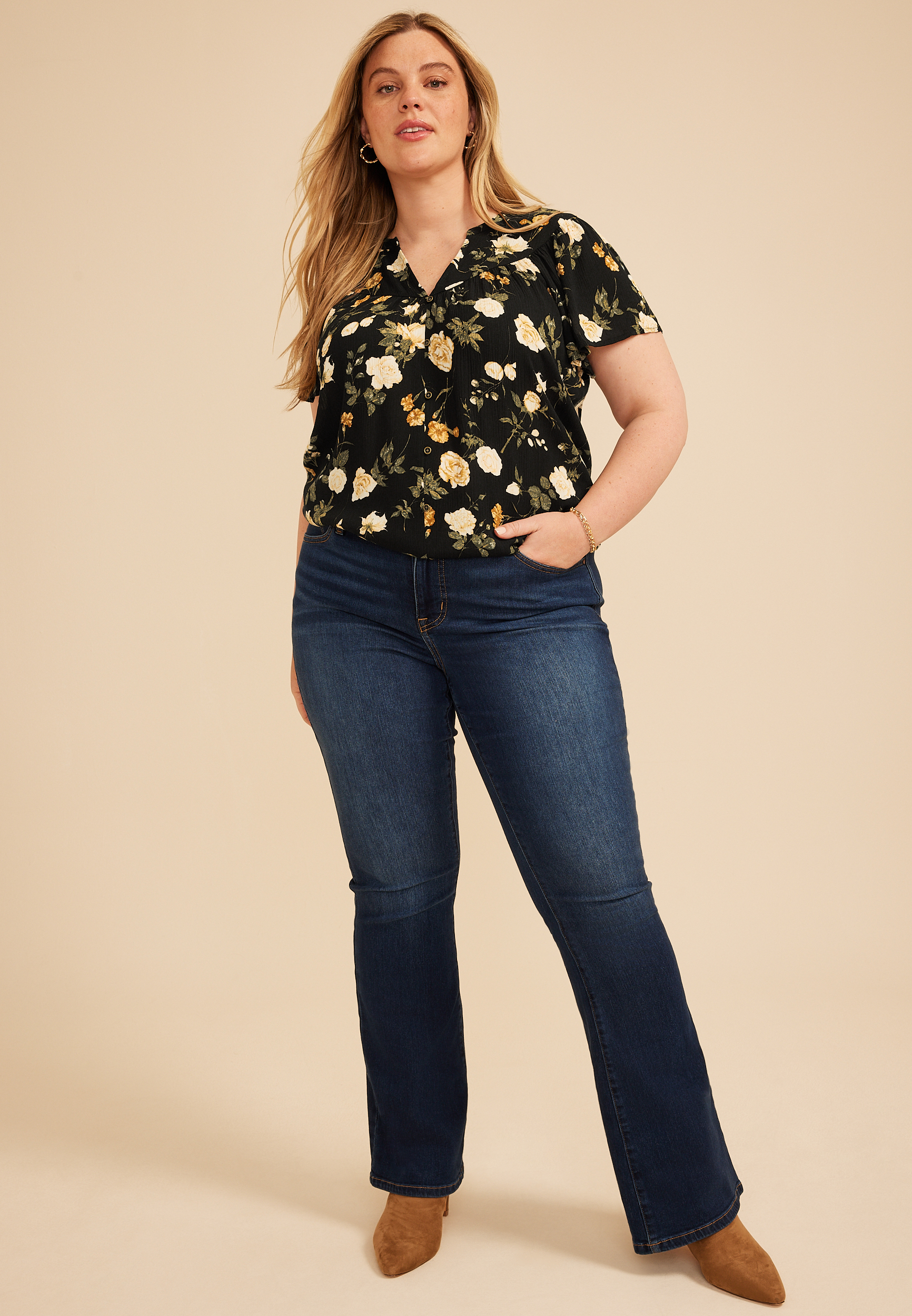 Plus Size Flutter Sleeve Blouse