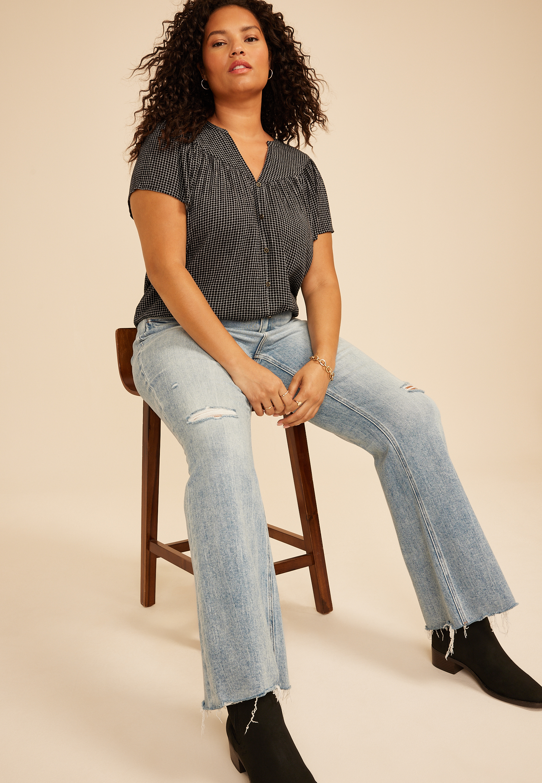 Plus Size Flutter Sleeve Blouse