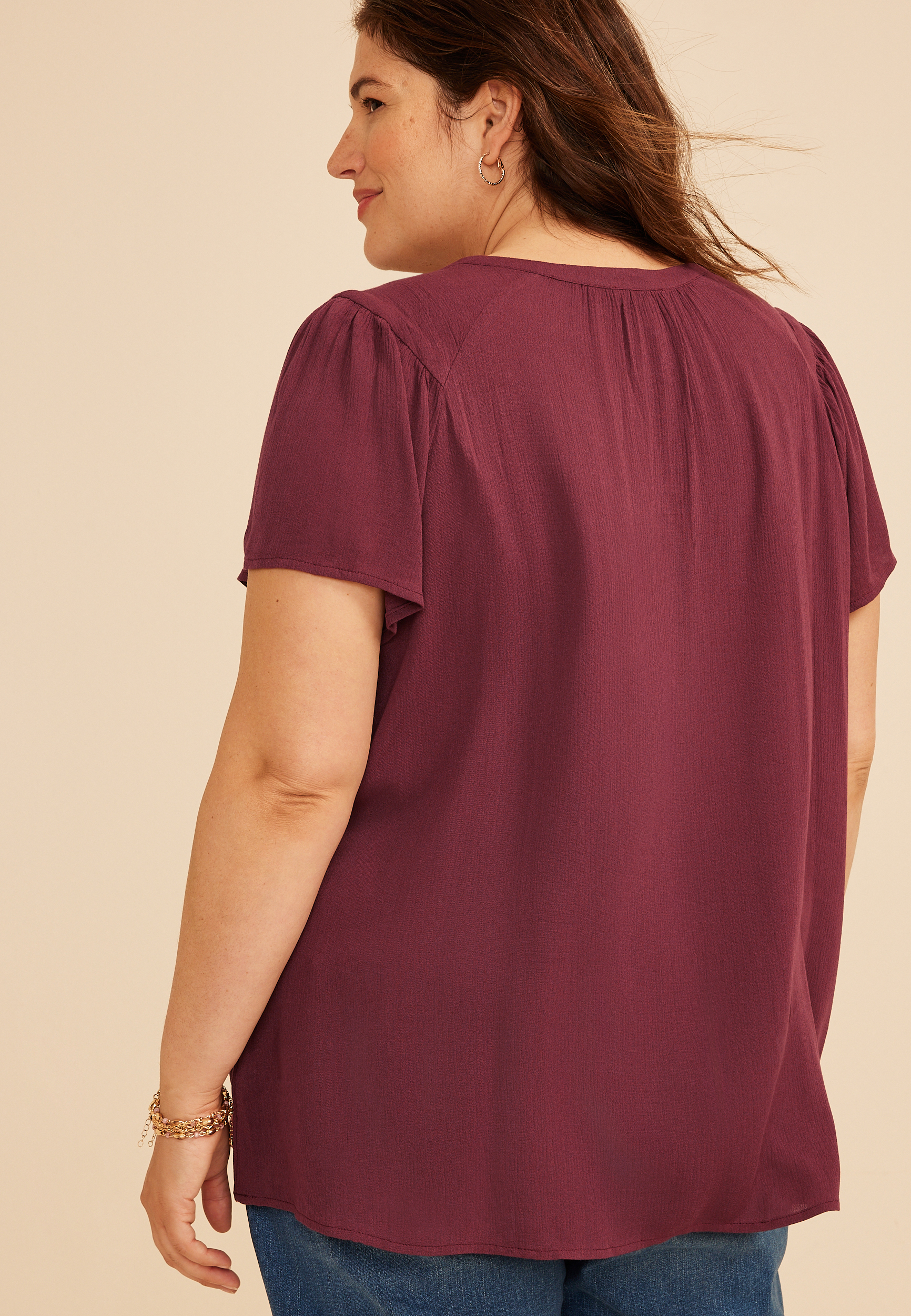 Plus Size Flutter Sleeve Blouse, C7923, large