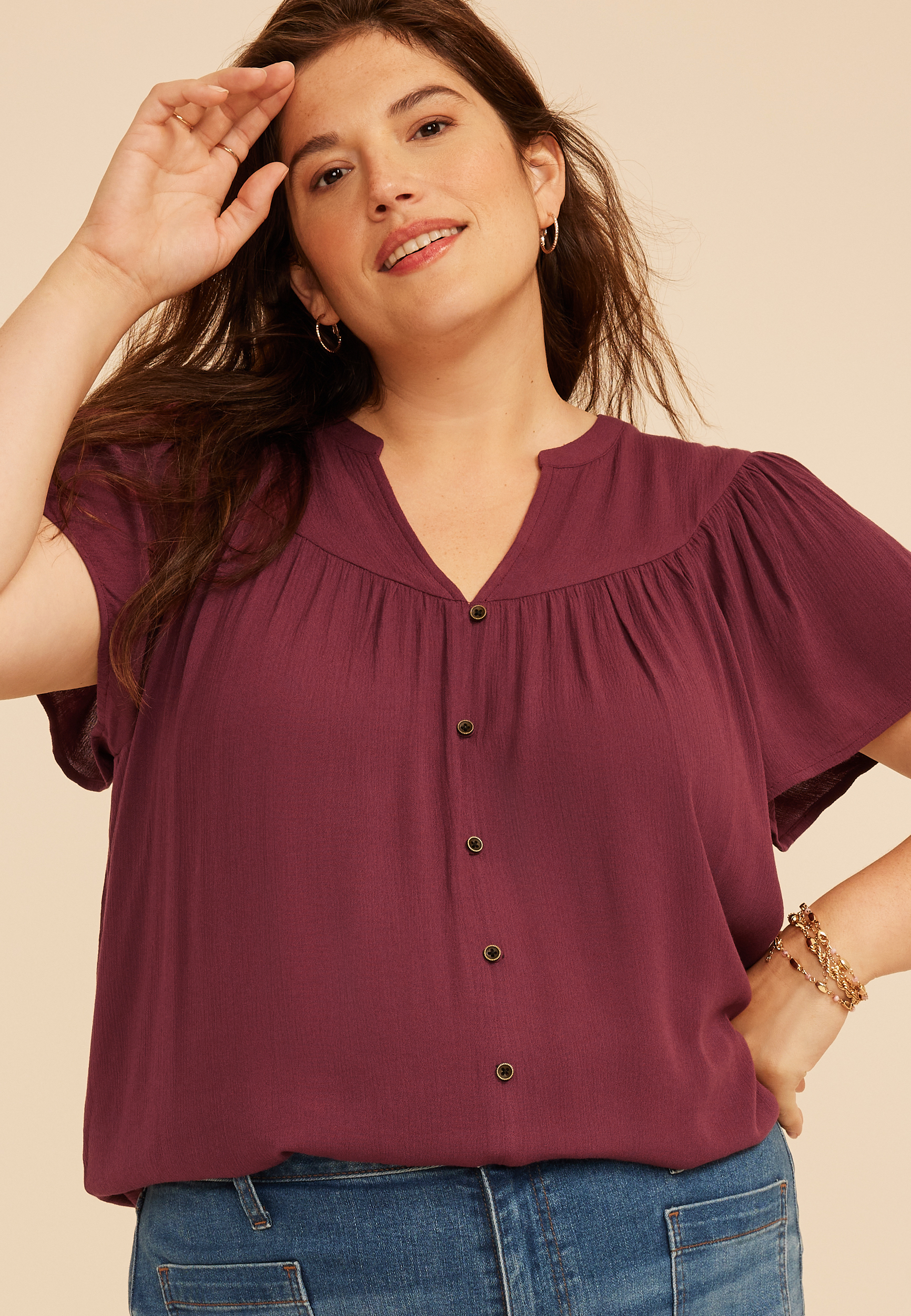 Plus Size Flutter Sleeve Blouse, C7923, large