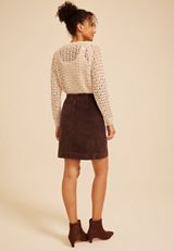 High Rise Faux Button Front Corduroy Skirt, COFFEE BEAN, small