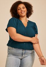 Plus Size Flutter Sleeve Blouse, C3784, small