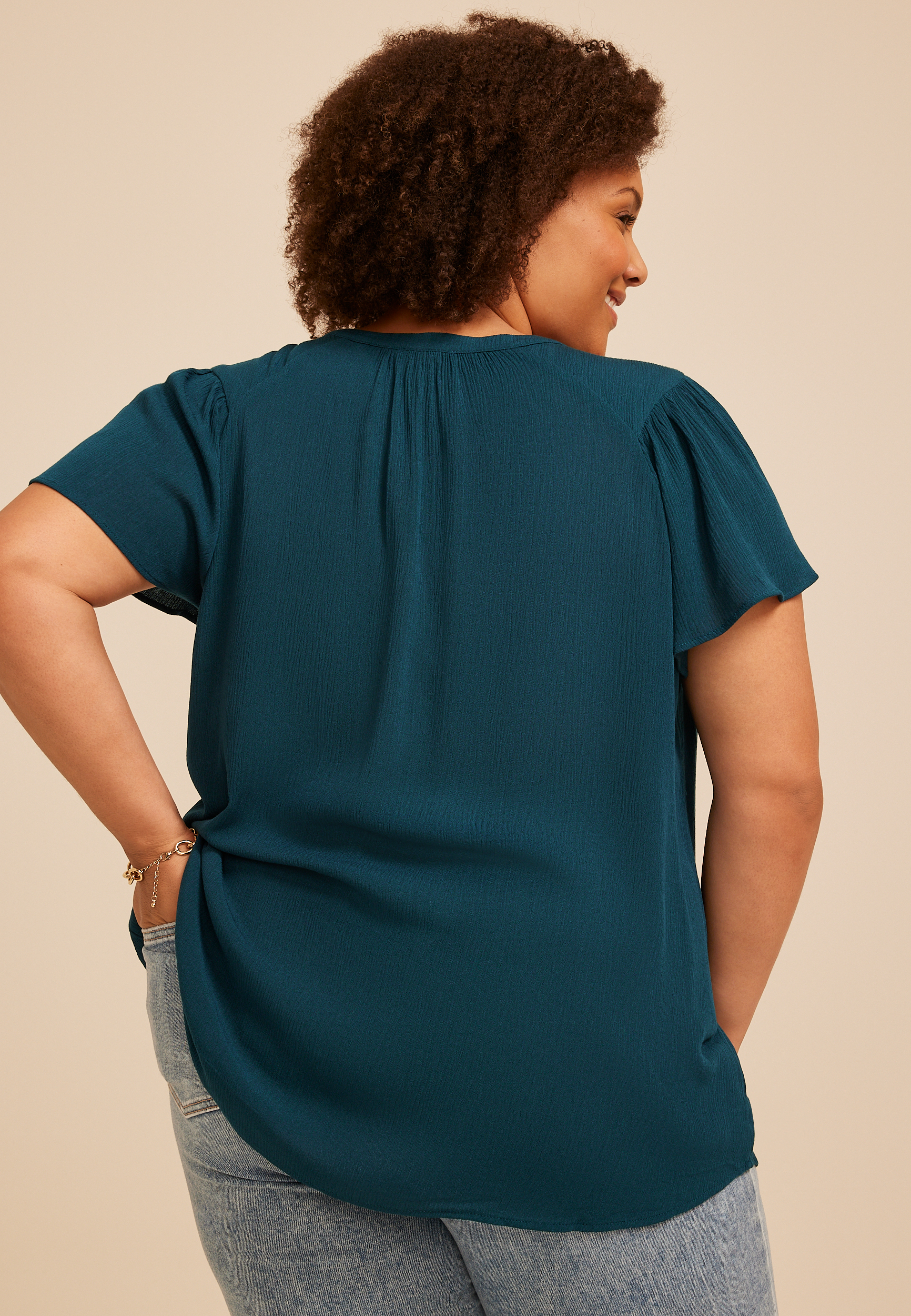 Plus Size Flutter Sleeve Blouse, C3784, large