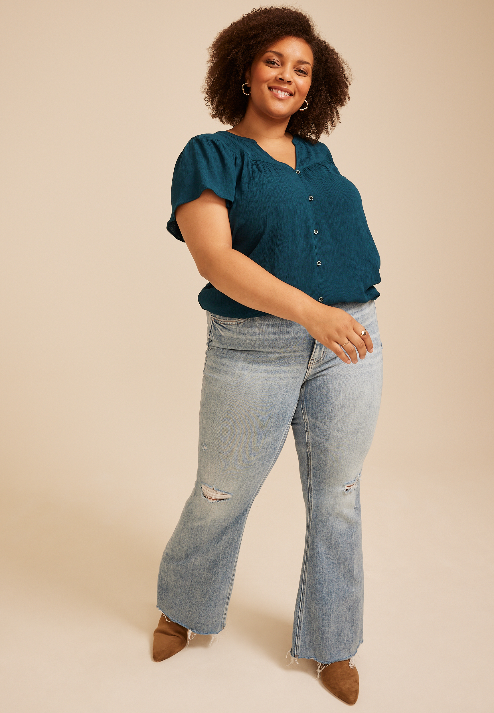 Plus Size Flutter Sleeve Blouse, C3784, large