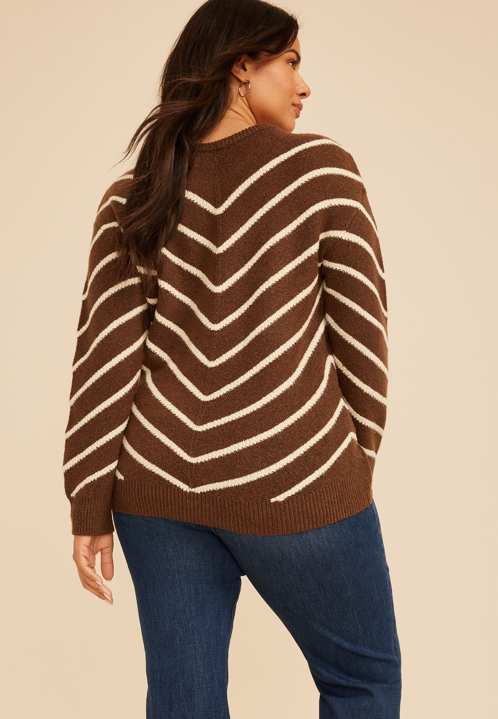 Plus Size Chevron Stripe Boat Neck Sweater, C3681, large