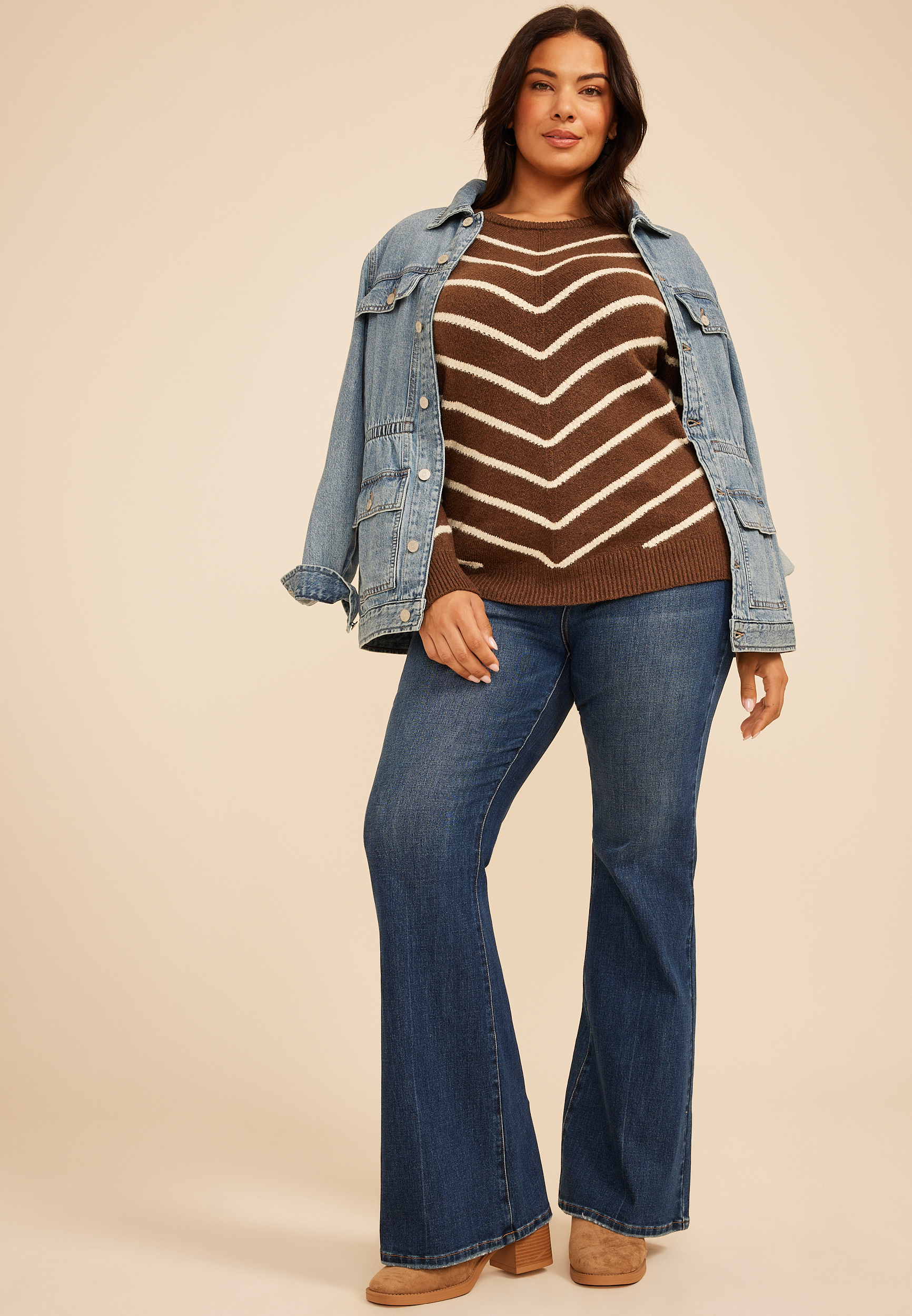 Plus Size Chevron Stripe Boat Neck Sweater, C3681, large