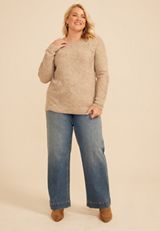 Plus Size Floral Applique Crew Neck Sweater, C3448, small