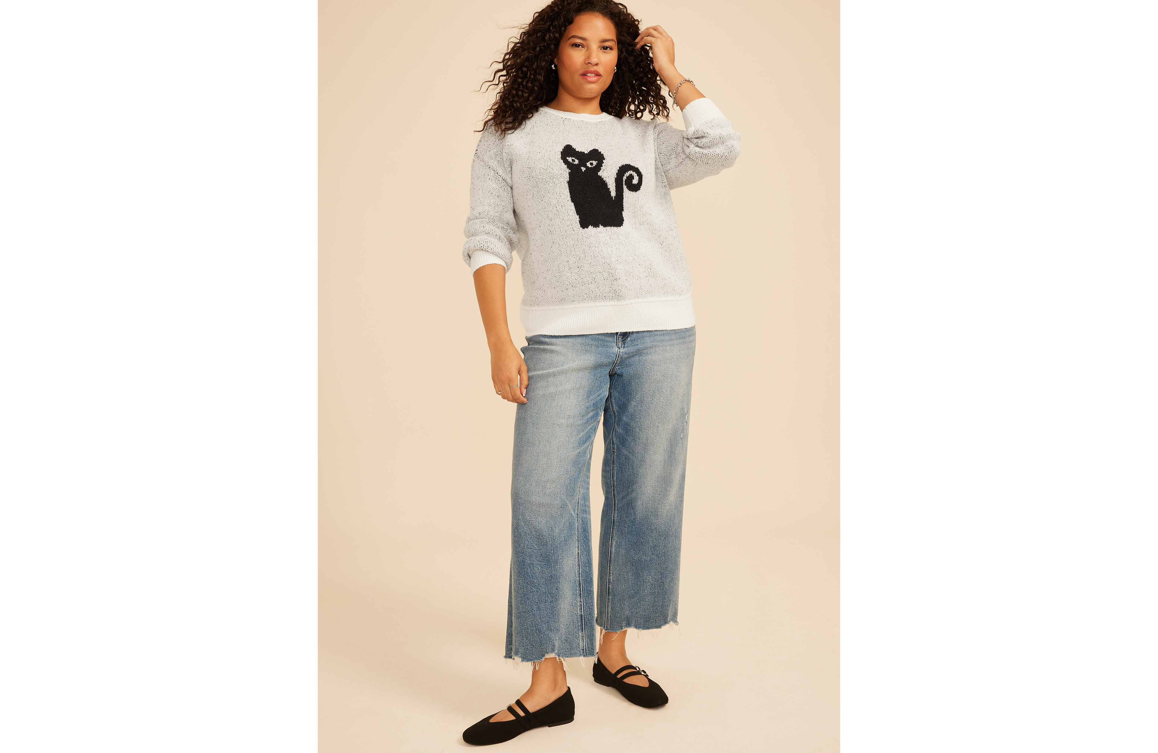 Plus Black Cat Icon Crew Neck Sweater