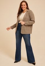 Plus Size Plaid Menswear Blazer, C3681, small
