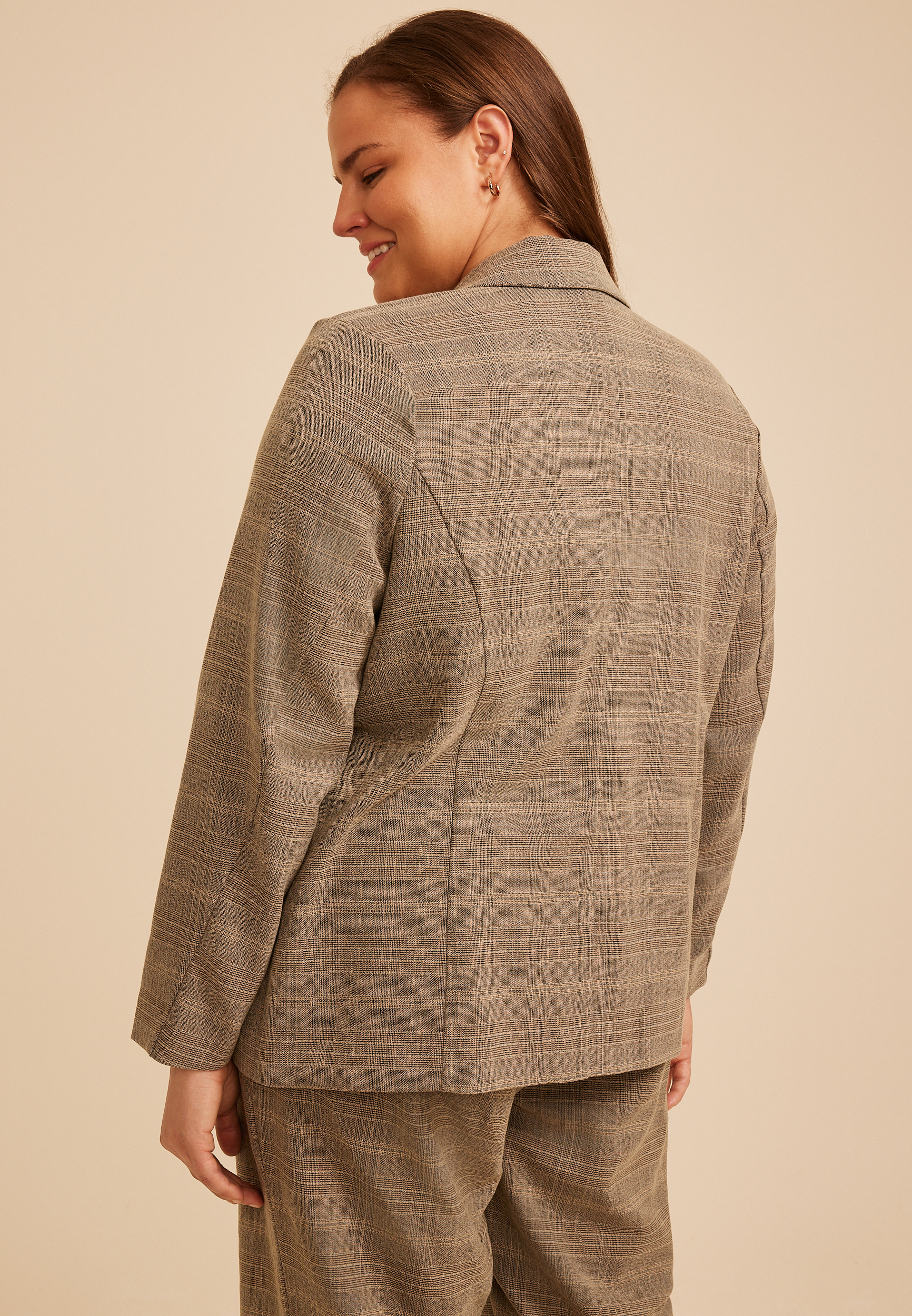 Plus Size Plaid Menswear Blazer, C3681, large