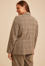 Plus Size Plaid Menswear Blazer, C3681, small