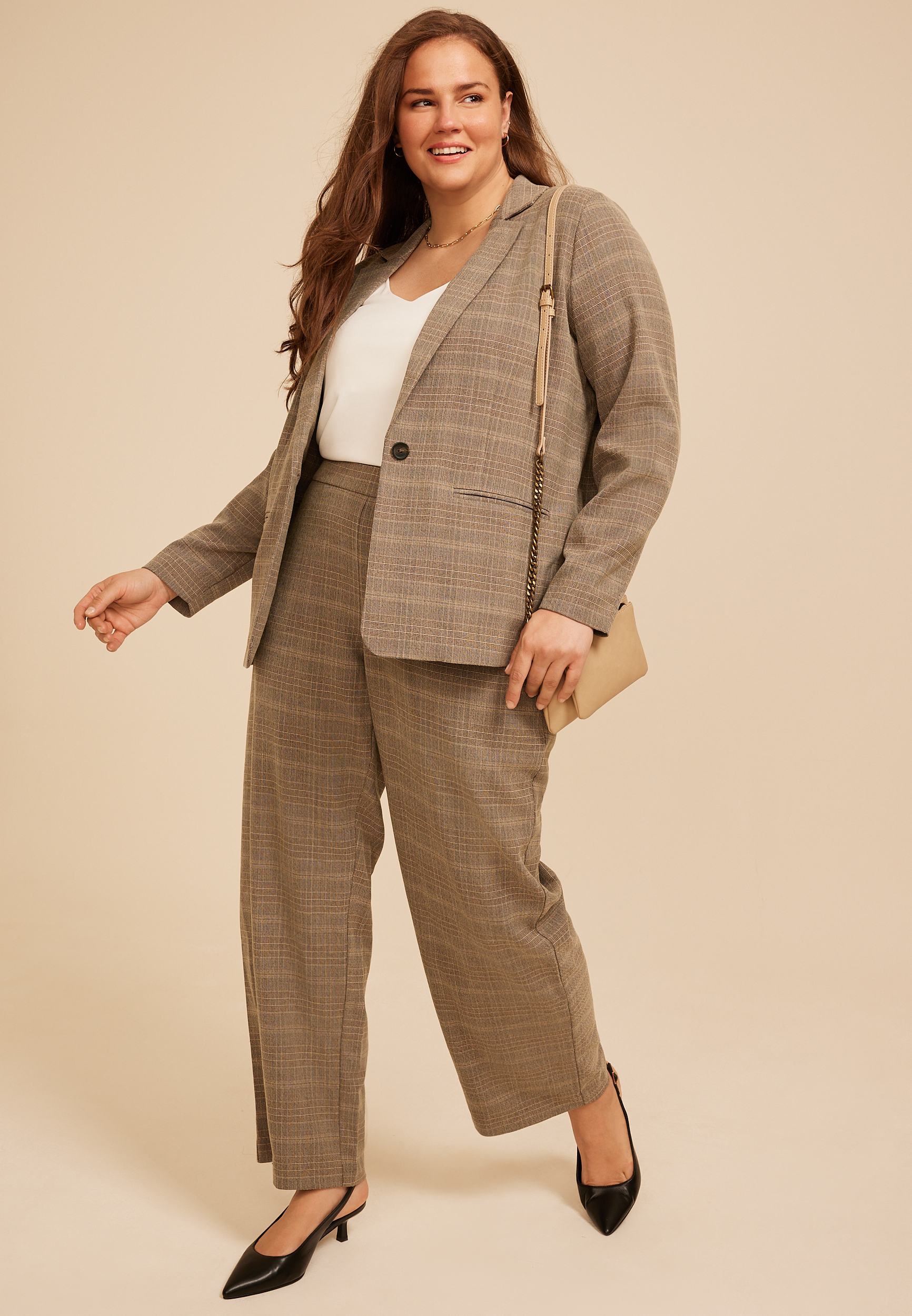 Plus Size Plaid Menswear Blazer, C3681, large