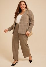 Plus Size Plaid Menswear Blazer, C3681, small