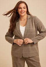 Plus Size Plaid Menswear Blazer, C3681, small