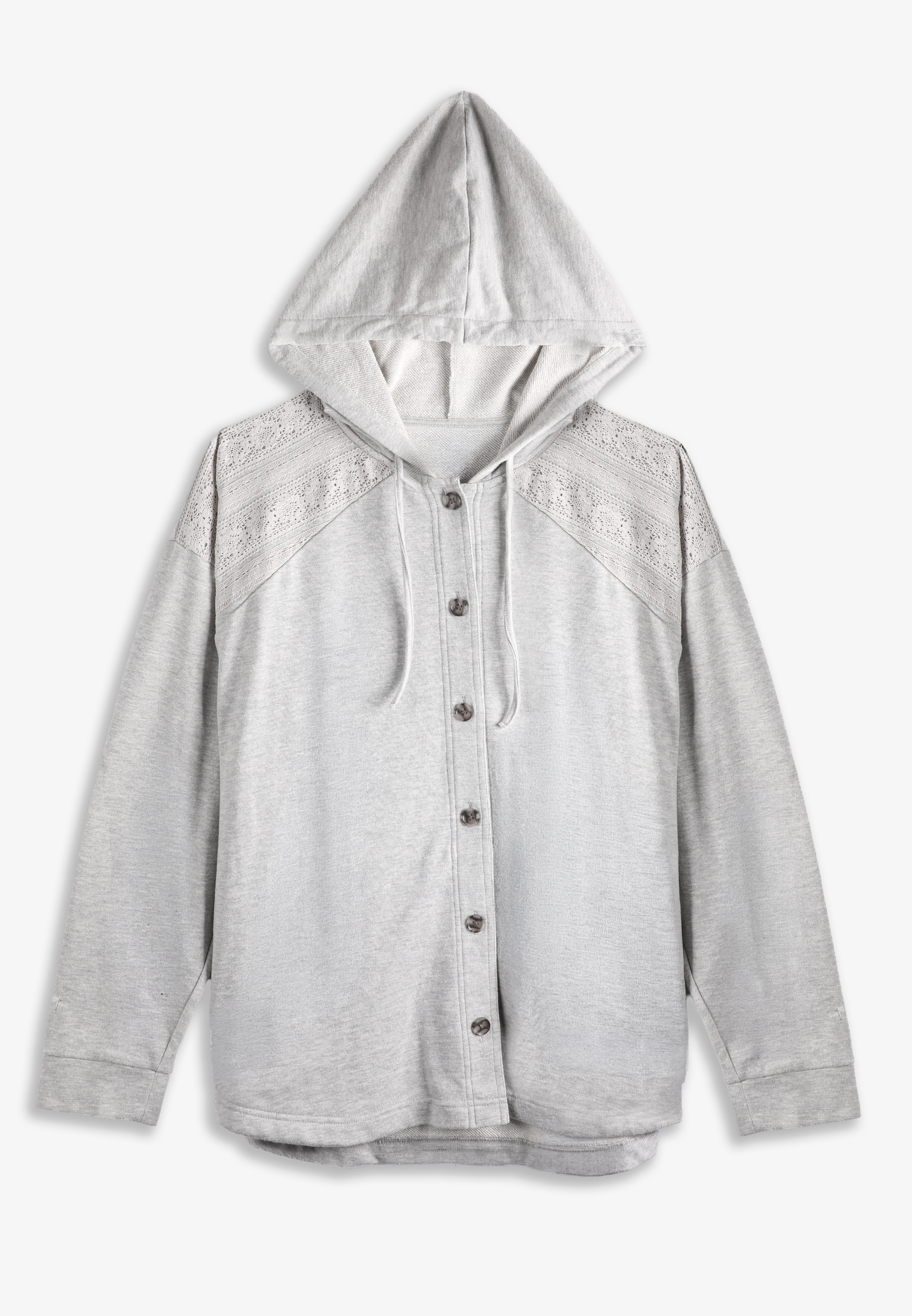 Plus Size Lace Shoulder Hooded Shacket