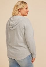 Plus Size Lace Shoulder Hooded Shacket, C3348, small