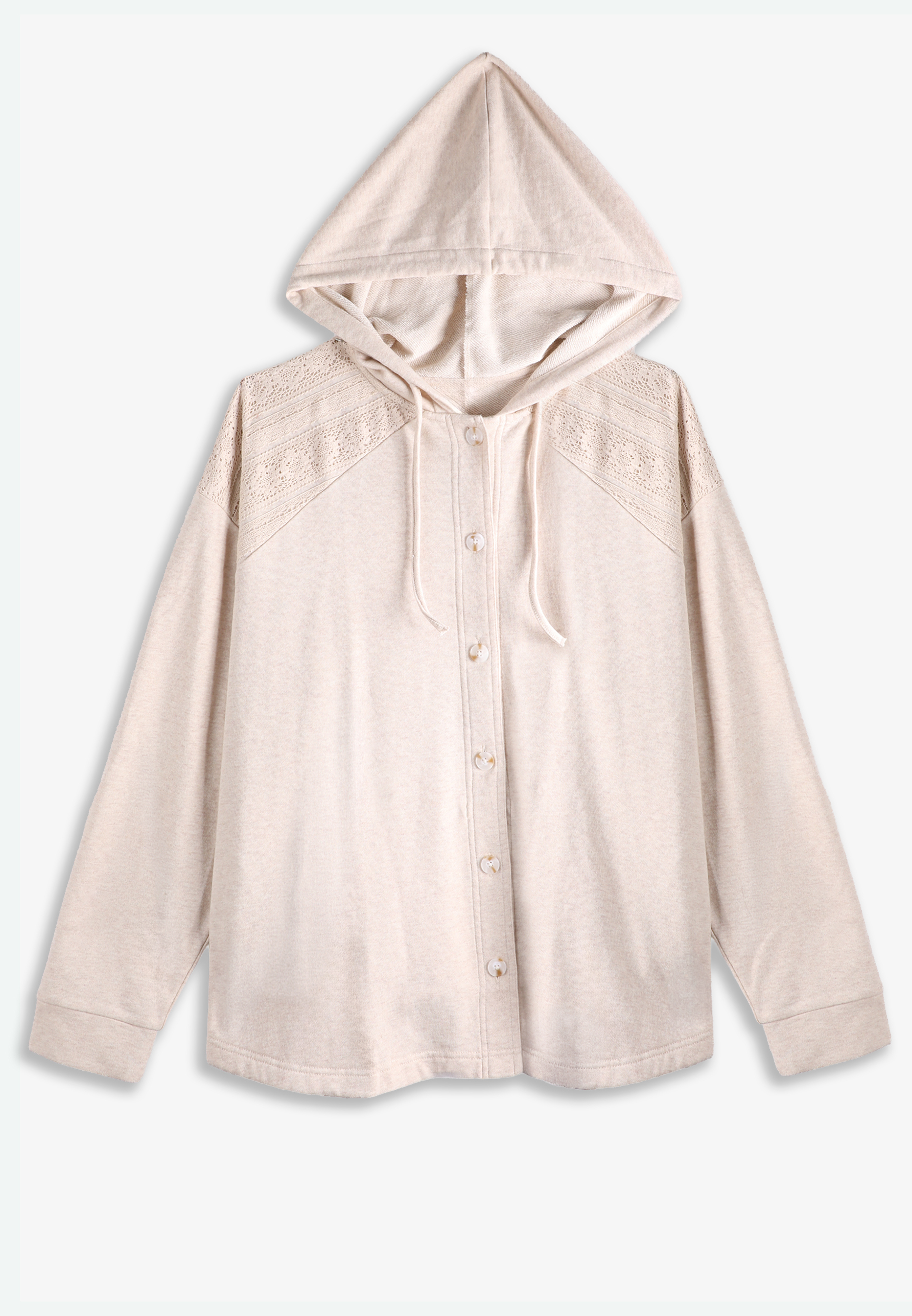 Plus Size Lace Shoulder Hooded Shacket