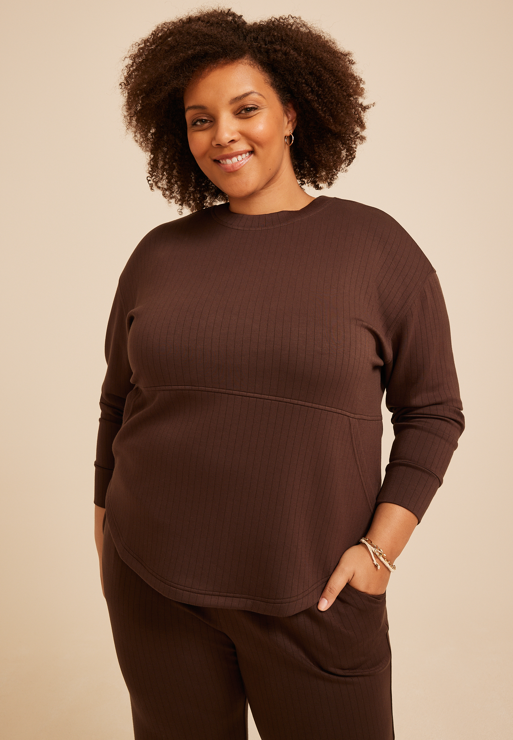 Plus Size Drop Needle Cloud Scuba Crew Neck Sweatshirt