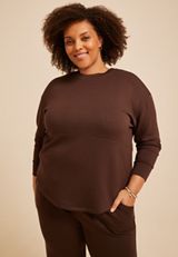 Plus Size Drop Needle Cloud Scuba Crew Neck Sweatshirt, COFFEE BEAN, small
