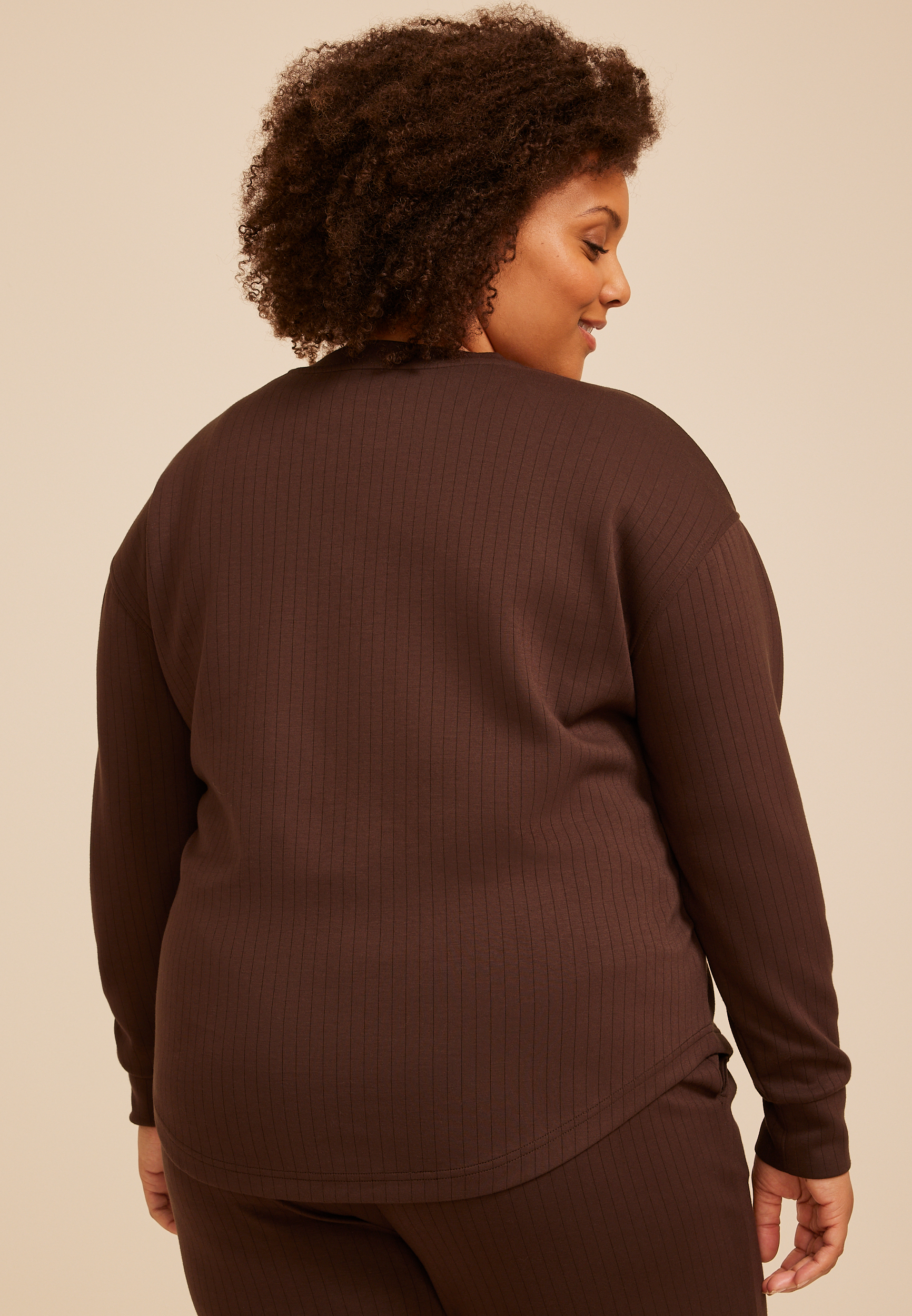 Plus Size Drop Needle Cloud Scuba Crew Neck Sweatshirt, COFFEE BEAN, large
