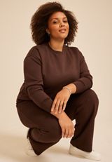 Plus Size Drop Needle Cloud Scuba Crew Neck Sweatshirt, COFFEE BEAN, small