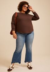 Plus Size Drop Needle Cloud Scuba Crew Neck Sweatshirt, COFFEE BEAN, small