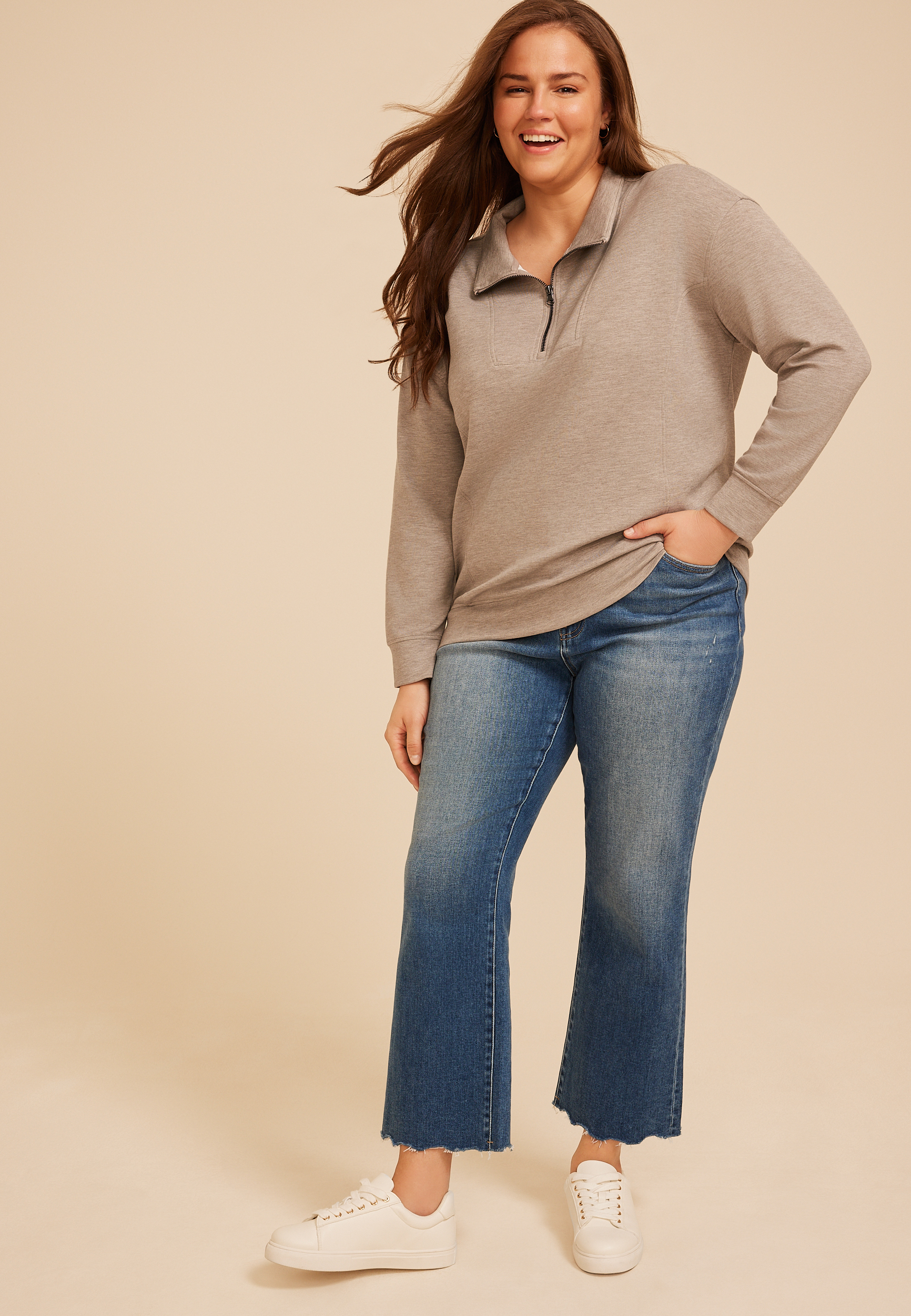 Plus Size Cloud Scuba Knit Half Zip Sweatshirt, C7352, large