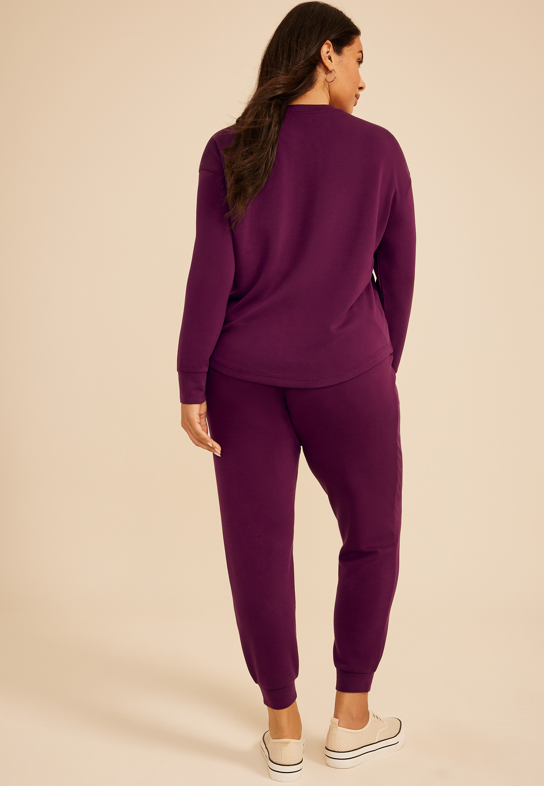Plus Size Cloud Scuba Knit Crew Neck Sweatshirt, POTENT PURPLE, large