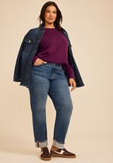 Plus Size Cloud Scuba Knit Crew Neck Sweatshirt, POTENT PURPLE, small