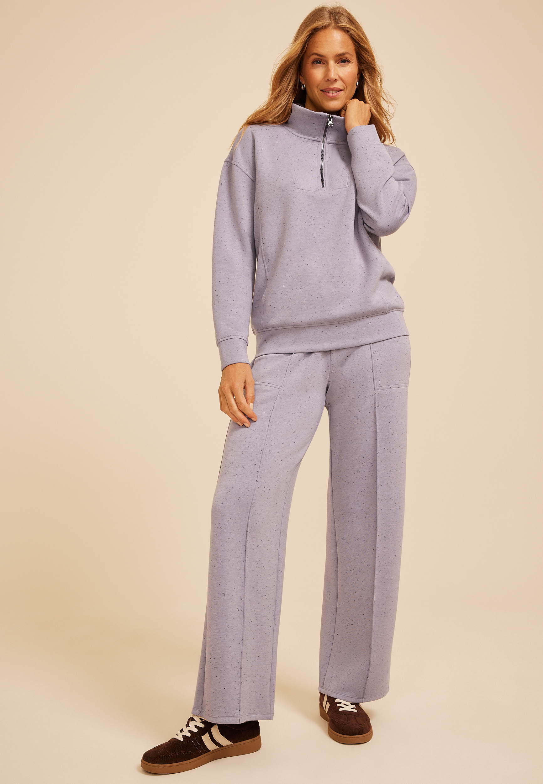 Speckled Cloud Scuba Knit Half Zip Sweatshirt