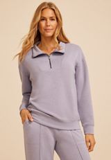 Speckled Cloud Scuba Knit Half Zip Sweatshirt, LAVENDER GRAY, small