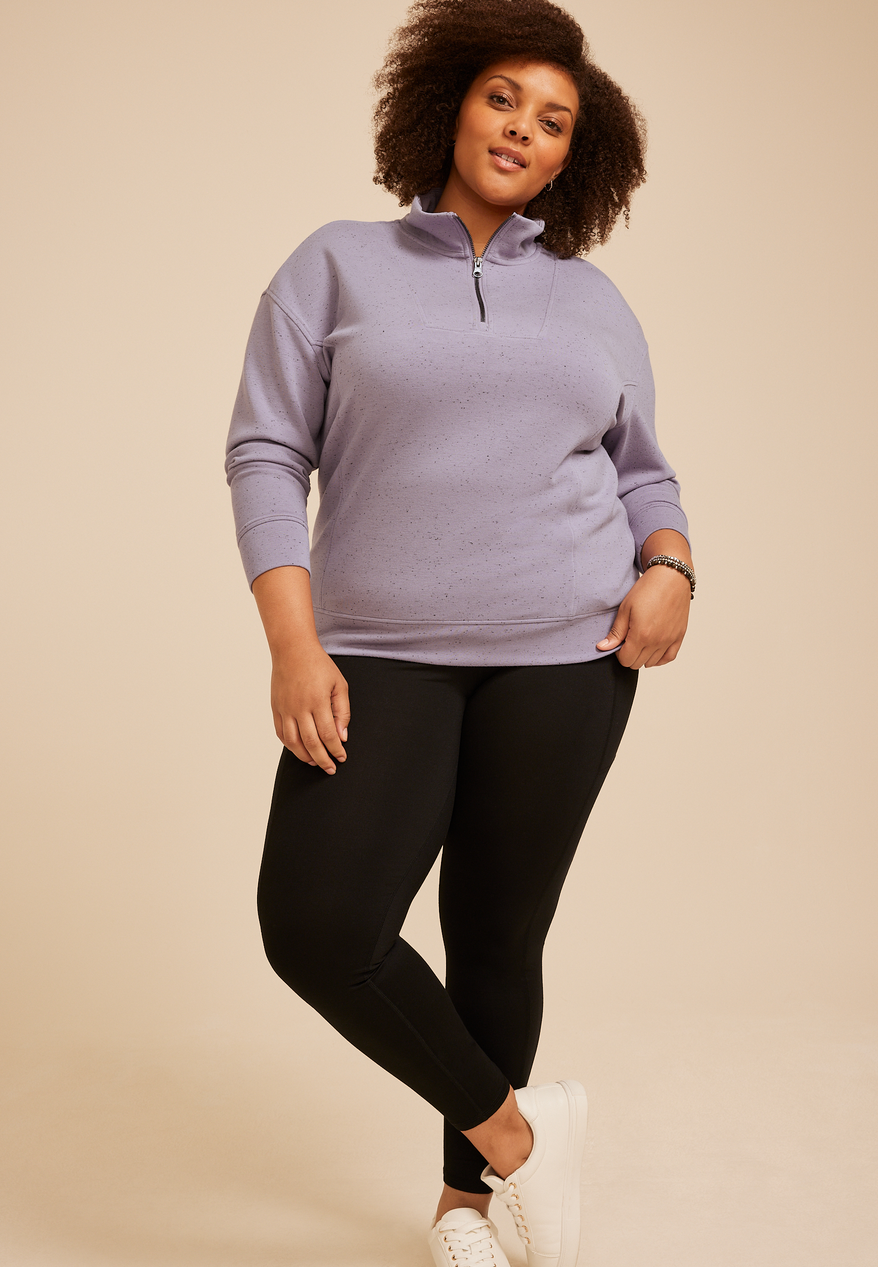 Plus Size Cloud Scuba Knit Speckled Half Zip Sweatshirt