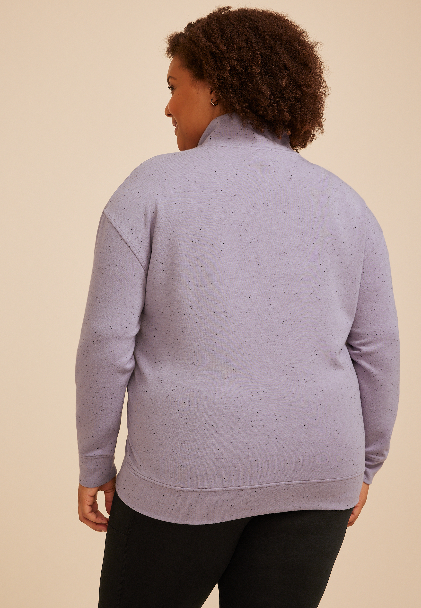Plus Size Cloud Scuba Knit Speckled Half Zip Sweatshirt, LAVENDER GRAY, large