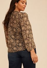 Plus Size Floral Chiffon Henley Blouse, C1756, small