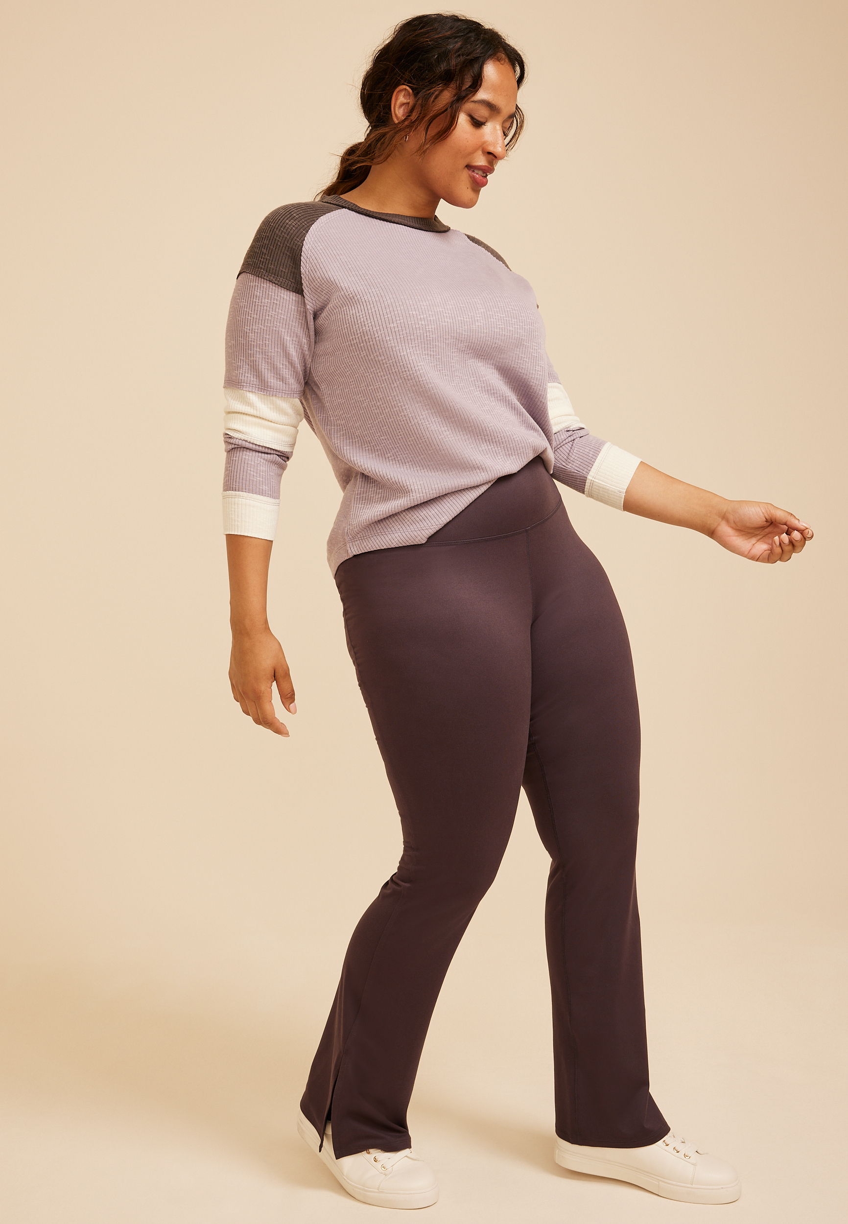 Plus Size High Rise Side Slit Luxe Flare Legging