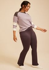 Plus Size High Rise Side Slit Luxe Flare Legging, C5852, small