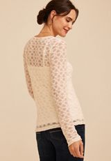 Sheer Floral Lace Long Sleeve Top, C8232, small