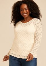 Plus Size Sheer Floral Lace Long Sleeve Top, C8232, small