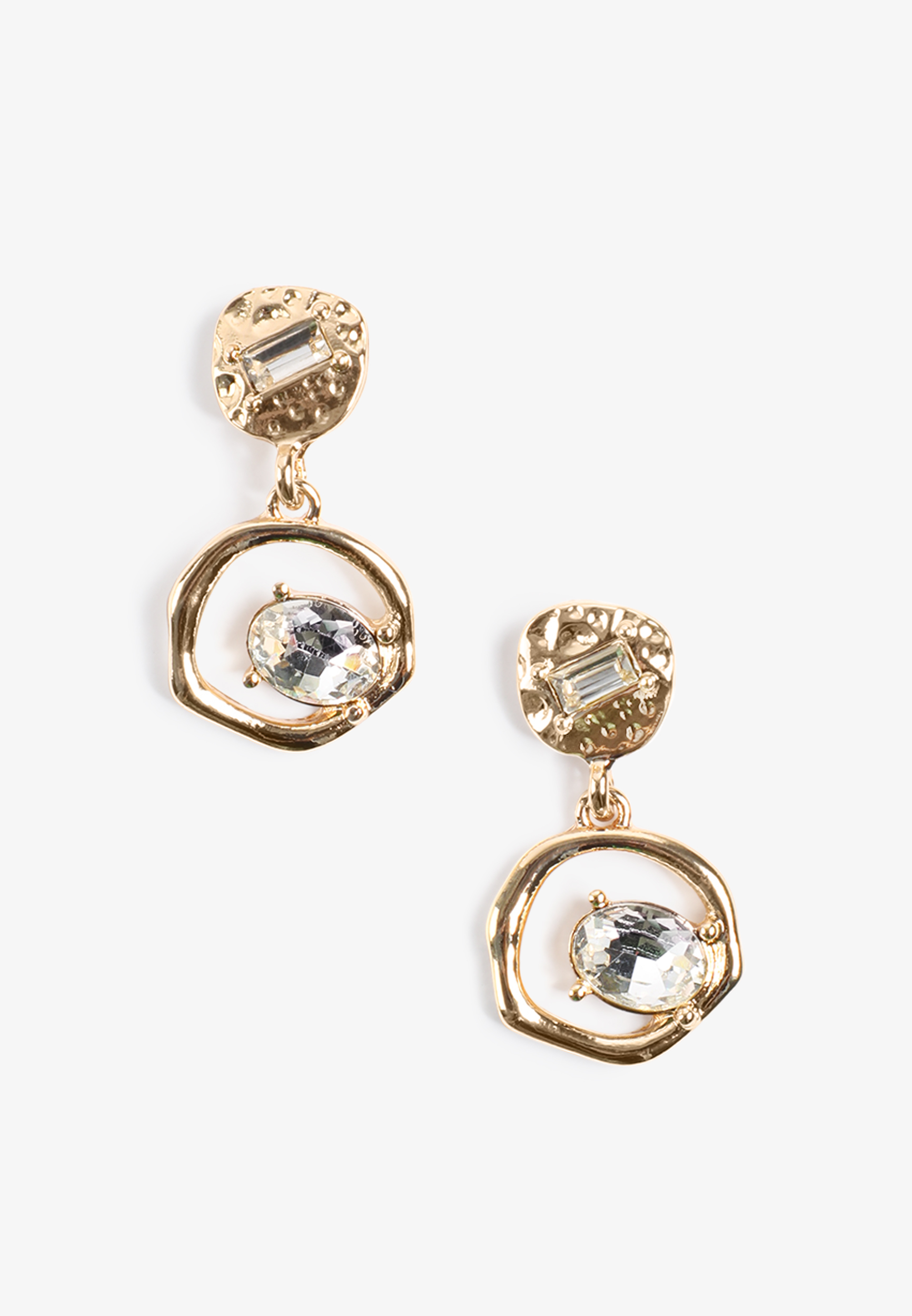 Gold Crystal Open Circle Drop Earrings