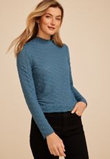 Textured Mesh Mock Neck Top, C1387, small