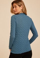 Textured Mesh Mock Neck Top, C1387, small
