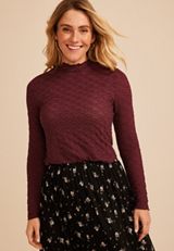 Textured Mesh Mock Neck Top, C5221, small
