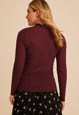 Textured Mesh Mock Neck Top, C5221, small