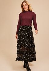 Textured Mesh Mock Neck Top, C5221, small