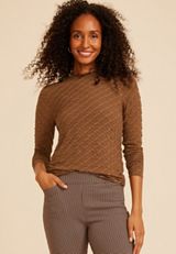 Textured Mesh Mock Neck Top, C8764, small