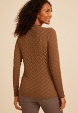 Textured Mesh Mock Neck Top, C8764, small
