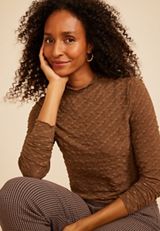 Textured Mesh Mock Neck Top, C8764, small