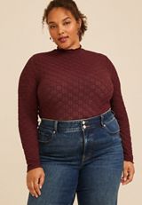 Plus Size Textured Mesh Mock Neck Top, C5221, small
