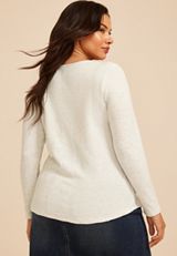 Plus Size Speckled Variegated Rib Henley Long Sleeve Top, C223, small